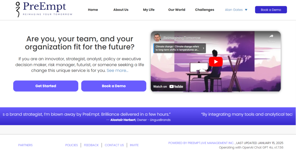 homepage of preempt.life website